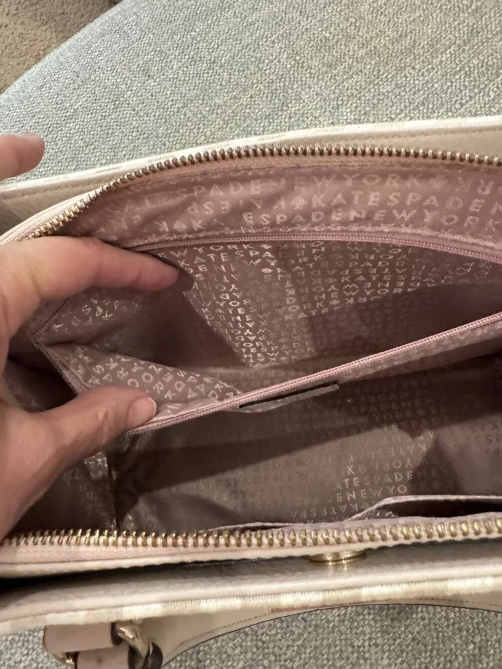 Kate Spade Lise Mulberry Satchel Beige Stripe Canvas Leather Top Handle Bag